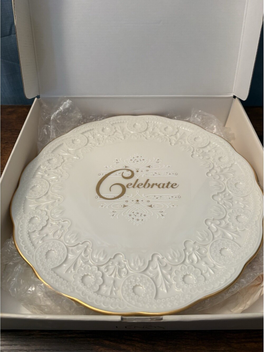 Lenox Celebrate Porcelain Serving Platter w/ Gold Trim & Original Box - Wedding
